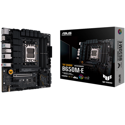 ASUS TUF GAMING B650M-E AM5 mATX gaming MB - AMD B650 4xDIMM DDR5 2xM.2 4xSATA PCIe 5.0 2.5Gb Ethernet 2xDisplayPort 1xHDMI with Aura Sync support