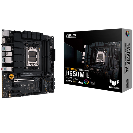 ASUS TUF GAMING B650M-E AM5 mATX gaming MB - AMD B650 4xDIMM DDR5 2xM.2 4xSATA PCIe 5.0 2.5Gb Ethernet 2xDisplayPort 1xHDMI with Aura Sync support