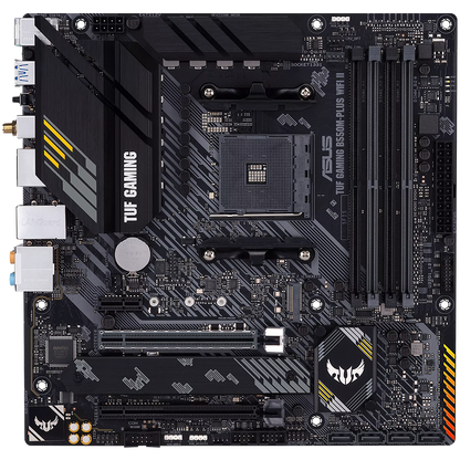 ASUS TUF GAMING B550M-PLUS WIFI II AM4 mATX gaming MB - AMD B550 4xDIMM DDR4 2xM.2 4xSATA PCIe 4.0 2.5Gb Ethernet WiFi 6 + Bluetooth 1xDisplayPort 1xHDMI with Aura Sync RGB lighting support