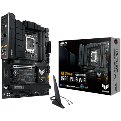 ASUS TUF GAMING B760-PLUS WIFI LGA1700 ATX gaming MB - Intel B760 4xDIMM DDR5 3xM.2 4xSATA PCIe 5.0 2.5Gb Ethernet WiFi 6 + Bluetooth 1xDisplayPort 1xHDMI with Aura Sync support