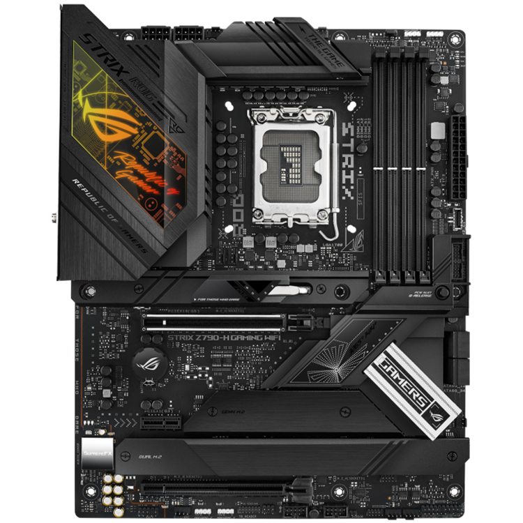 ASUS ROG STRIX Z790-H GAMING WIFI LGA1700 ATX gaming MB - Intel Z790 4xDIMM DDR5 4xM.2 4xSATA PCIe 5.0 2.5Gb Ethernet WiFi 6E + Bluetooth 1xDisplayPort 1xHDMI with Aura Sync support