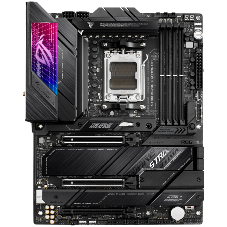 ASUS ROG STRIX X670E-E GAMING WIFI AM5 ATX gaming MB - AMD X670 4xDIMM DDR5 4xM.2 4xSATA PCIe 5.0 2.5Gb Ethernet WiFi 6E + Bluetooth 1xDisplayPort 1x HDMI with Aura Sync support