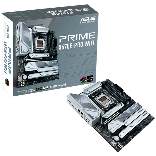 ASUS PRIME X670E-PRO WIFI AM5 ATX MB - AMD X670 4xDIMM DDR5 4xM.2 4xSATA PCIe 5.0 2.5Gb Ethernet WiFi 6E + Bluetooth 1xDisplayPort 1x HDMI with Aura Sync support