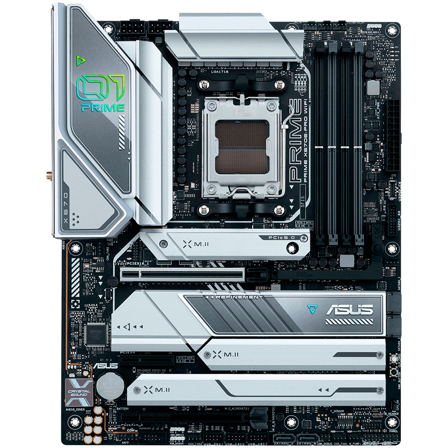 ASUS PRIME X670E-PRO WIFI AM5 ATX MB - AMD X670 4xDIMM DDR5 4xM.2 4xSATA PCIe 5.0 2.5Gb Ethernet WiFi 6E + Bluetooth 1xDisplayPort 1x HDMI with Aura Sync support