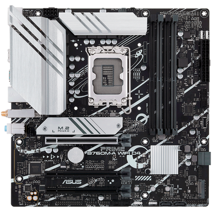 ASUS PRIME B760M-A WIFI D4 LGA1700 mATX MB - Intel B760 4xDIMM DDR4 2xM.2 4xSATA PCIe 4.0 2.5Gb Ethernet WiFi 6 + Bluetooth 1xDisplayPort 2xHDMI with Aura Sync support