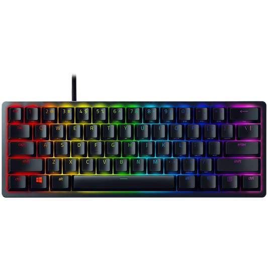 Razer Huntsman Mini - Clicky Optical (Purple Switch) - US - Black, Gaming Keyboard, Razer™ Optical Switches, size 60%, RGB Chroma, Doubleshot PBT Keycaps With Side-Printed Secondary Functions, Standard Bottom Row Layout, Fully programmable keys with on-th