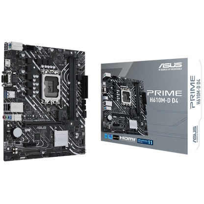 ASUS PRIME H610M-D D4 LGA1700 mATX MB - Intel H610 2xDIMM DDR4 1xM.2 4xSATA PCIe 4.0 1Gb Ethernet 1xD-SUB 1xHDMI with LPT and RGB header