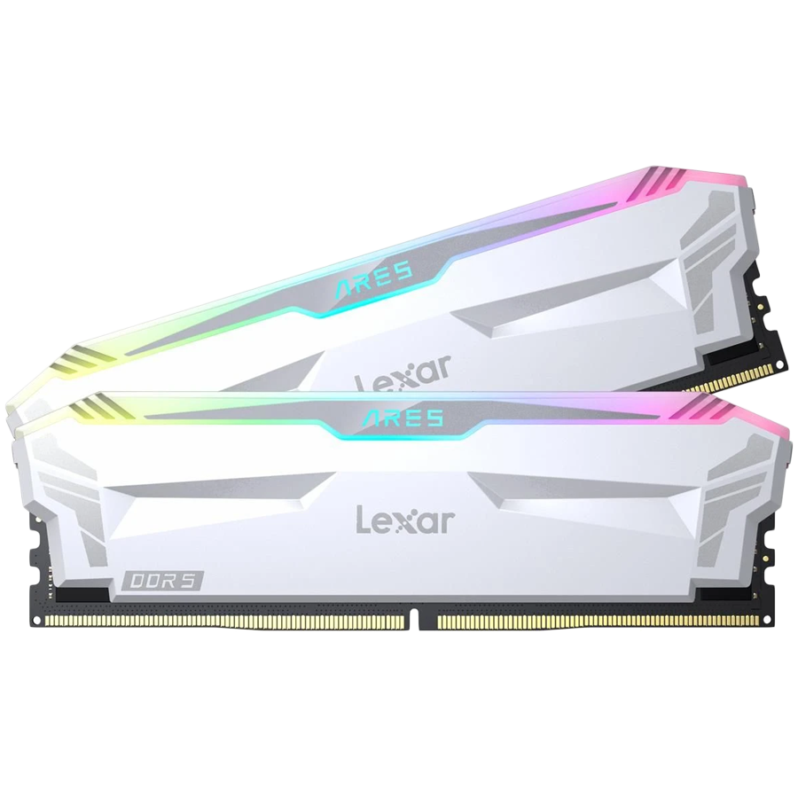 Lexar Ares DDR5 (2X16GB) 6400 CL32 1.4V Memory with heatsink and RGB lighting,Dual pack, White Color
