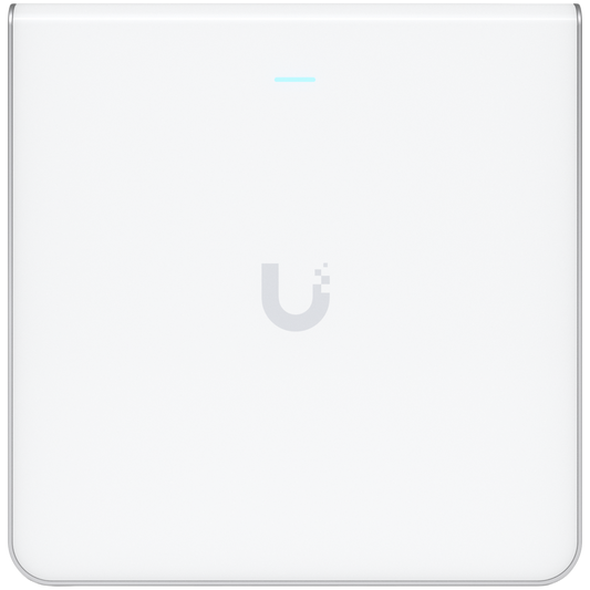 UBIQUITI U6 Enterprise In-Wall, 10 spatial streams, 115 m² (1,250 ft²) coverage, 600+ connected devices, Powered using PoE+/PoE++, (4) GbE ports with (1) PoE output, 2.5 GbE uplink.