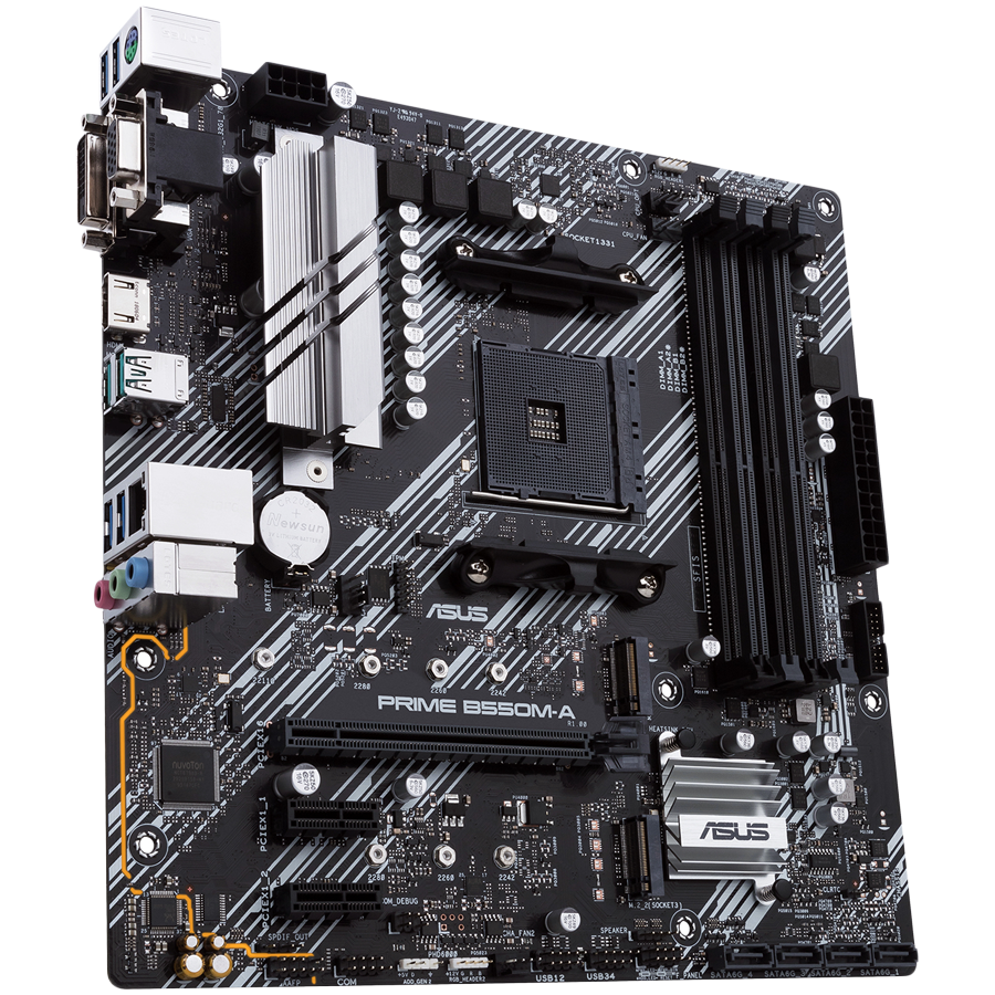 ASUS PRIME B550M-A/CSM AM4 mATX MB - AMD B550 4xDIMM DDR4 2xM.2 4xSATA PCIe 4.0 1Gb Ethernet 1xD-SUB 1xDVI-D 1xHDMI with Aura Sync RGB headers support