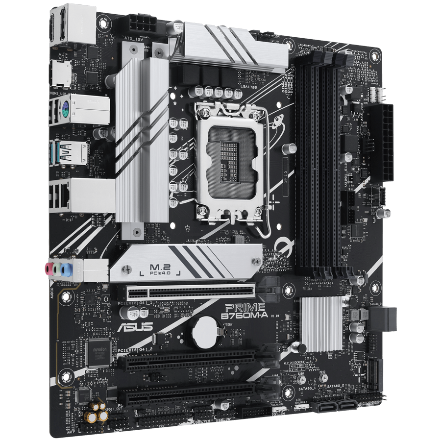 ASUS PRIME B760M-A-CSM LGA1700 mATX MB - Intel B760 4xDIMM DDR5 2xM.2 4xSATA PCIe 4.0 2.5Gb Ethernet 1xDisplayPort 2xHDMI with Aura Sync support