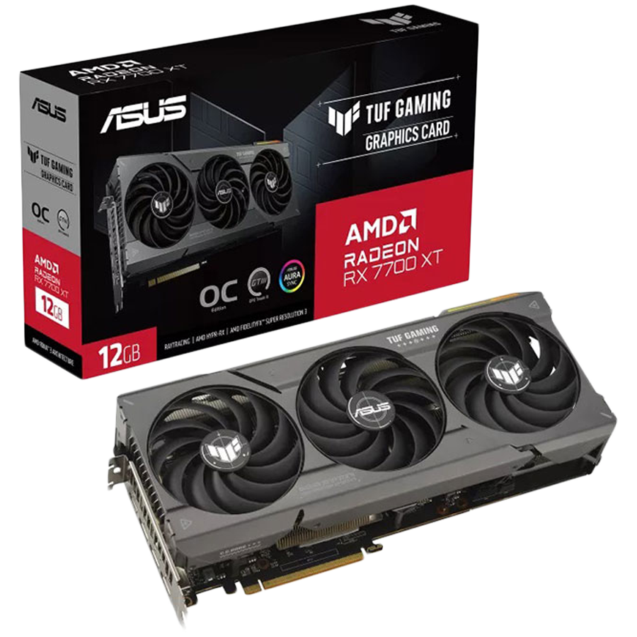 ASUS Video Card AMD Radeon TUF Gaming Radeon RX 7700 XT OC Edition 12GB GDDR6 VGA optimized inside and out for lower temps and durability, PCIe 4.0, 1xHDMI 2.1, 3xDisplayPort 2.1