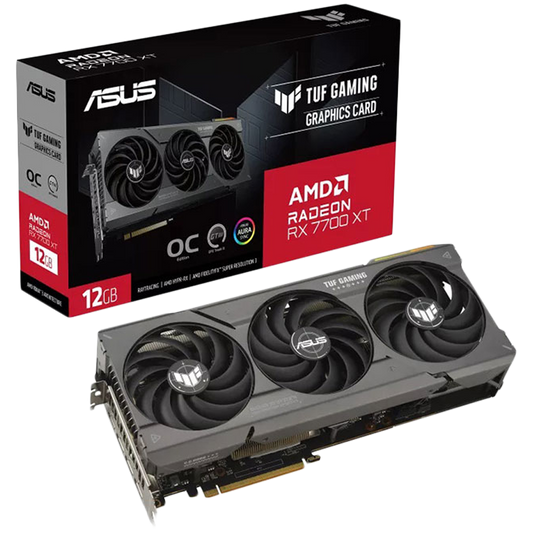 ASUS Video Card AMD Radeon TUF Gaming Radeon RX 7700 XT OC Edition 12GB GDDR6 VGA optimized inside and out for lower temps and durability, PCIe 4.0, 1xHDMI 2.1, 3xDisplayPort 2.1