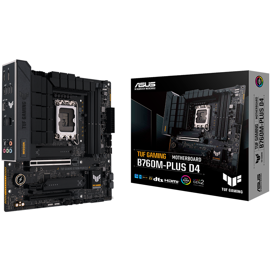 ASUS TUF GAMING B760M-PLUS D4 LGA1700 mATX gaming MB - Intel B760 4xDIMM DDR4 2xM.2 4xSATA PCIe 5.0 2.5Gb Ethernet 1xDisplayPort 1xHDMI with Aura Sync support
