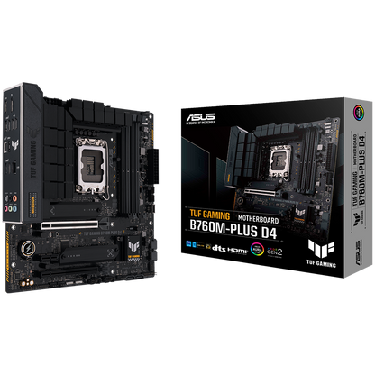 ASUS TUF GAMING B760M-PLUS D4 LGA1700 mATX gaming MB - Intel B760 4xDIMM DDR4 2xM.2 4xSATA PCIe 5.0 2.5Gb Ethernet 1xDisplayPort 1xHDMI with Aura Sync support