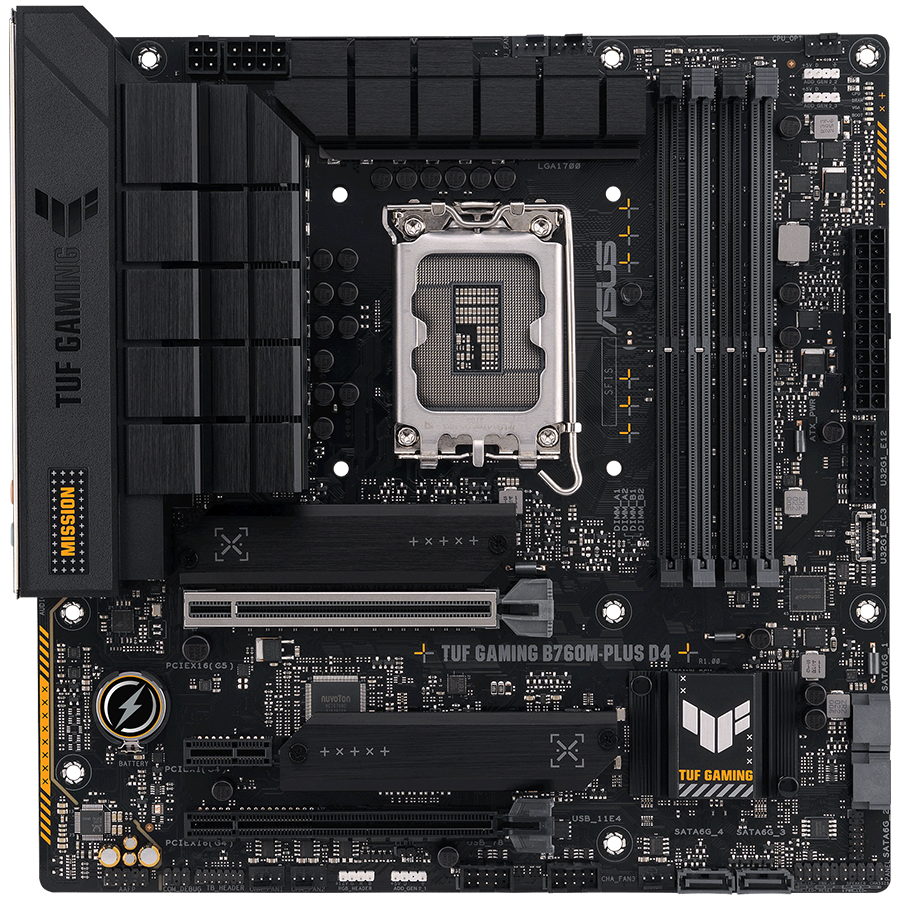ASUS TUF GAMING B760M-PLUS D4 LGA1700 mATX gaming MB - Intel B760 4xDIMM DDR4 2xM.2 4xSATA PCIe 5.0 2.5Gb Ethernet 1xDisplayPort 1xHDMI with Aura Sync support