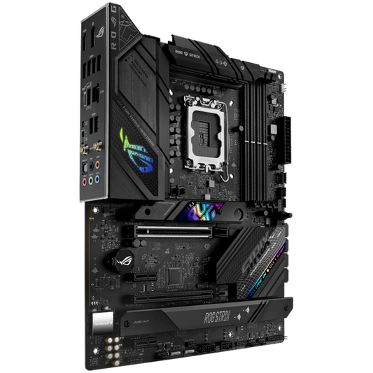 ASUS ROG STRIX B760-F GAMING WIFI LGA1700 ATX gaming MB - Intel B760 4xDIMM DDR5 3xM.2 4xSATA PCIe 5.0 2.5Gb Ethernet WiFi 6E + Bluetooth 1xDisplayPort 1xHDMI with Aura Sync support