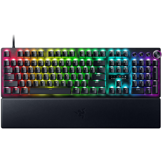Huntsman V3 Pro - US Layout, Gaming Keyboard, Analog Optical Switch Gen-2, Razer Chroma RGB, Magnetic Firm Leatherette Wrist Rest, Multi-function Dial with 3 dedicated button, Detachable Type-C Cable, Doubleshot PBT Keycaps, 1000 Hz Polling Rate