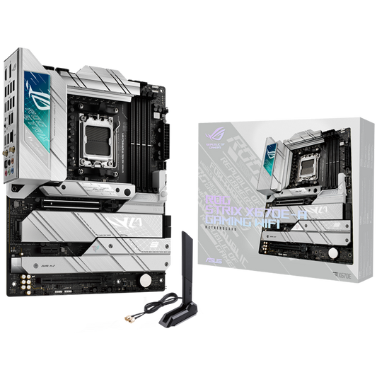ASUS ROG STRIX X670E-A GAMING WIFI AM5 ATX gaming MB - AMD X670 4xDIMM DDR5 4xM.2 4xSATA PCIe 5.0 2.5Gb Ethernet WiFi 6E + Bluetooth 1xDisplayPort 1x HDMI with Aura Sync support