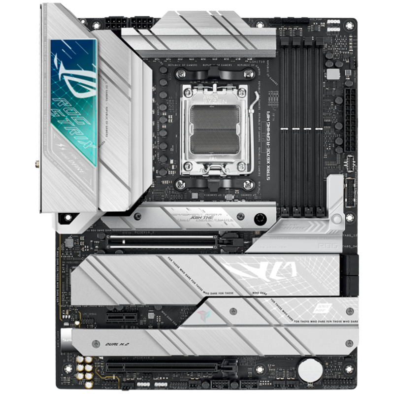 ASUS ROG STRIX X670E-A GAMING WIFI AM5 ATX gaming MB - AMD X670 4xDIMM DDR5 4xM.2 4xSATA PCIe 5.0 2.5Gb Ethernet WiFi 6E + Bluetooth 1xDisplayPort 1x HDMI with Aura Sync support