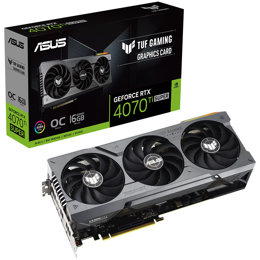 ASUS Video Card NVidia TUF Gaming GeForce RTX 4070 Ti SUPER OC Edition 16GB GDDR6X VGA with DLSS 3, lower temps, and enhanced durability, PCIe 4.0, 2xHDMI 2.1a, 3xDisplayPort 1.4a
