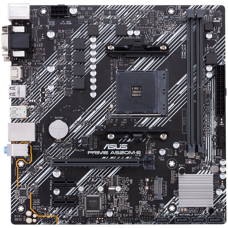 ASUS PRIME A520M-E/CSM AM4 mATX MB - AMD A520 2xDIMM DDR4 1xM.2 4xSATA PCIe 3.0 1Gb Ethernet 1xD-SUB 1xDVI-D 1xHDMI