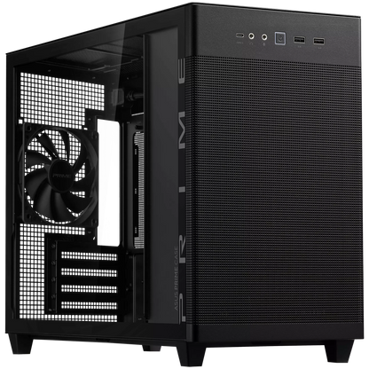 ASUS Prime AP201 Tempered Glass MicroATX Case Black - stylish 33-liter MicroATX case with tool-free side panels, with support for 360 mm coolers, graphics cards up to 338 mm long, and standard ATX PSUs