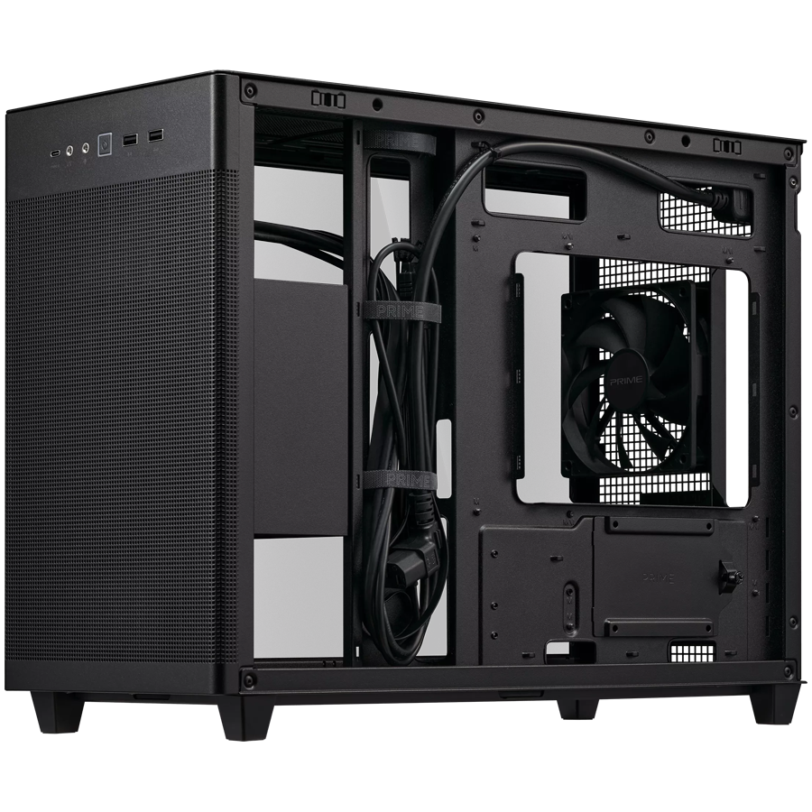 ASUS Prime AP201 Tempered Glass MicroATX Case Black - stylish 33-liter MicroATX case with tool-free side panels, with support for 360 mm coolers, graphics cards up to 338 mm long, and standard ATX PSUs