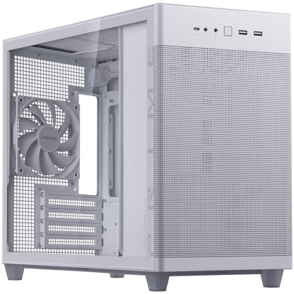 ASUS Prime AP201 Tempered Glass MicroATX Case White - stylish 33-liter MicroATX case with tool-free side panels, with support for 360 mm coolers, graphics cards up to 338 mm long, and standard ATX PSUs