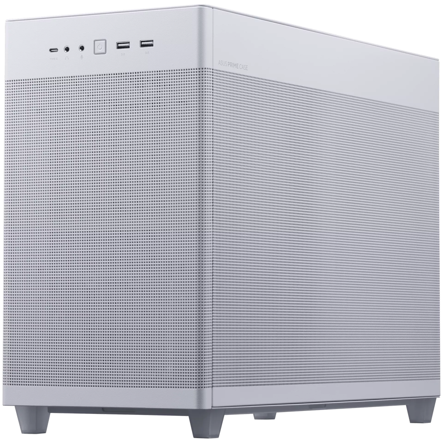 ASUS Prime AP201 Tempered Glass MicroATX Case White - stylish 33-liter MicroATX case with tool-free side panels, with support for 360 mm coolers, graphics cards up to 338 mm long, and standard ATX PSUs