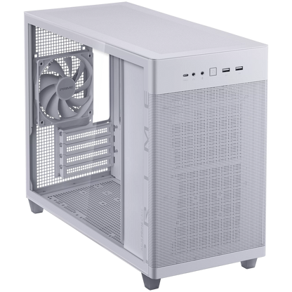 ASUS Prime AP201 Tempered Glass MicroATX Case White - stylish 33-liter MicroATX case with tool-free side panels, with support for 360 mm coolers, graphics cards up to 338 mm long, and standard ATX PSUs