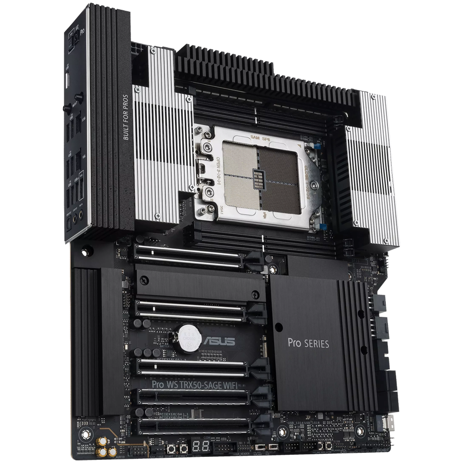 ASUS PRO WS TRX50-SAGE WIFI sTR5 CEB workstation MB - AMD TRX50 4xDIMM DDR5 ECC 3xM.2 4xSATA 1xSlimSAS PCIe 5.0 10Gb + 2.5Gb Ethernet WiFi 7 + Bluetooth with multi-GPU support