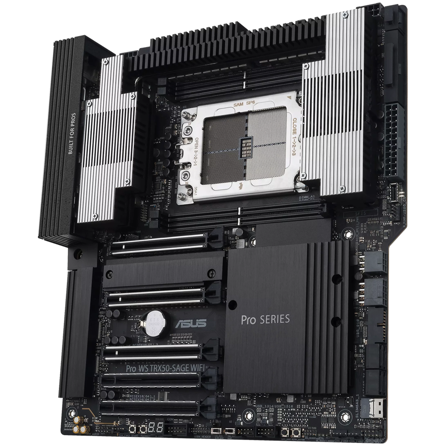 ASUS PRO WS TRX50-SAGE WIFI sTR5 CEB workstation MB - AMD TRX50 4xDIMM DDR5 ECC 3xM.2 4xSATA 1xSlimSAS PCIe 5.0 10Gb + 2.5Gb Ethernet WiFi 7 + Bluetooth with multi-GPU support