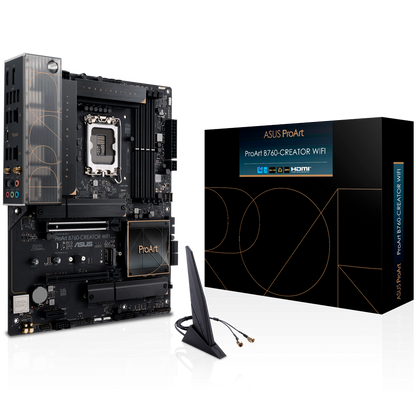 ASUS PROART B760-CREATOR WIFI LGA1700 ATX professional MB - Intel B760 4xDIMM DDR5 3xM.2 4xSATA PCIe 5.0 2.5Gb + 1Gb Ethernet WiFi 6 + Bluetooth 1xDisplayPort 1xHDMI with Aura Sync support