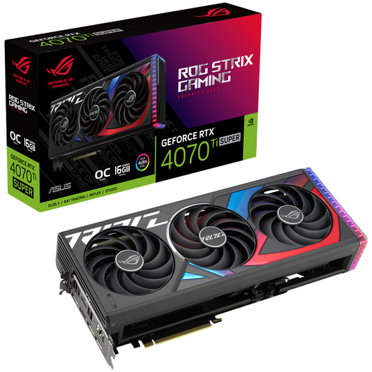 ASUS Video Card NVidia ROG Strix GeForce RTX 4070 Ti SUPER OC Edition 16GB GDDR6X VGA buffed-up design with chart-topping thermal performance, PCIe 4.0, 2xHDMI 2.1a, 3xDisplayPort 1.4a