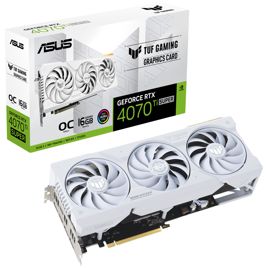 ASUS Video Card NVidia TUF Gaming GeForce RTX 4070 Ti SUPER White OC Edition 16GB GDDR6X VGA with DLSS 3, lower temps, and enhanced durability, PCIe 4.0, 2xHDMI 2.1a, 3xDisplayPort 1.4a