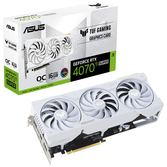 ASUS Video Card NVidia TUF Gaming GeForce RTX 4070 Ti SUPER White OC Edition 16GB GDDR6X VGA with DLSS 3, lower temps, and enhanced durability, PCIe 4.0, 2xHDMI 2.1a, 3xDisplayPort 1.4a