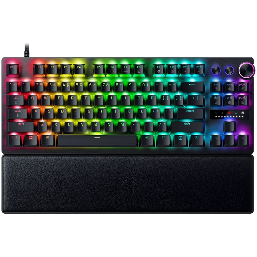 Razer Huntsman V3 Pro Tenkeyless, Gaming keyboard, Analog Optical Switch gen2, Razer Chroma RGB, Magnetic Firm Leatherette Wrist Rest, Multi-function Dial with 3 dedicated button, Detachable Type C Cable, 1000 Hz Polling Rate, Brushed Aluminum Alloy