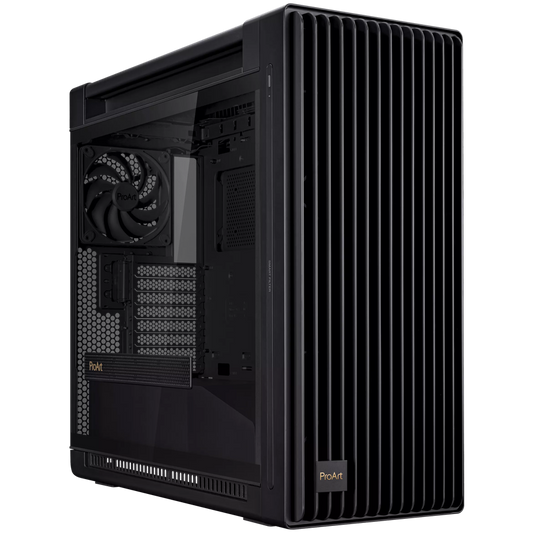 ASUS ProArt PA602 E-ATX Computer case, 420 mm radiator support, one 140 mm and two 200mm pre-installed system fans, front panel IR dust indicator, power lock latch, tool-less PCIe mounting, USB 20Gbps support