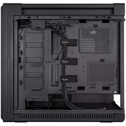 ASUS ProArt PA602 E-ATX Computer case, 420 mm radiator support, one 140 mm and two 200mm pre-installed system fans, front panel IR dust indicator, power lock latch, tool-less PCIe mounting, USB 20Gbps support