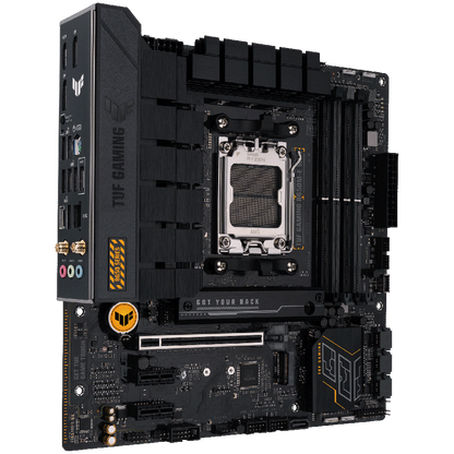 ASUS TUF GAMING B650M-E WIFI AM5 mATX gaming MB - AMD B650 4xDIMM DDR5 2xM.2 4xSATA PCIe 5.0 2.5Gb Ethernet WiFi 6 + Bluetooth 2xDisplayPort 1xHDMI with Aura Sync support
