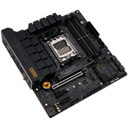 ASUS TUF GAMING B650M-E WIFI AM5 mATX gaming MB - AMD B650 4xDIMM DDR5 2xM.2 4xSATA PCIe 5.0 2.5Gb Ethernet WiFi 6 + Bluetooth 2xDisplayPort 1xHDMI with Aura Sync support