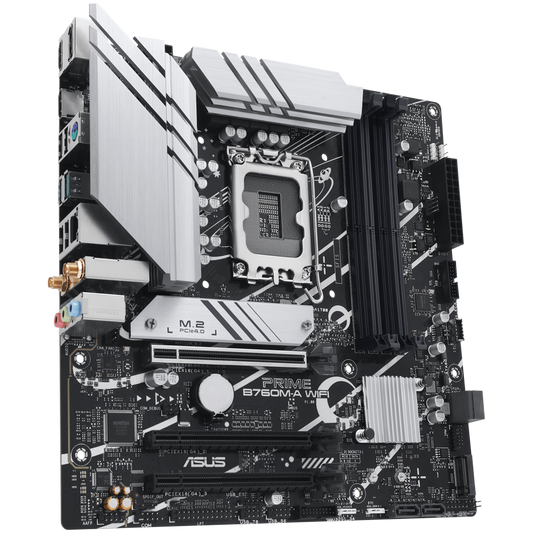 ASUS PRIME B760M-A WIFI LGA1700 mATX MB - Intel B760 4xDIMM DDR5 2xM.2 4xSATA PCIe 4.0 2.5Gb Ethernet WiFi 6 + Bluetooth 1xDisplayPort 2xHDMI with Aura Sync support