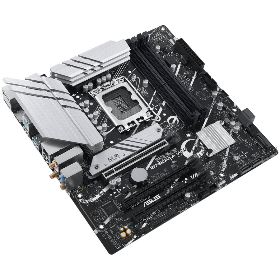 ASUS PRIME B760M-A WIFI LGA1700 mATX MB - Intel B760 4xDIMM DDR5 2xM.2 4xSATA PCIe 4.0 2.5Gb Ethernet WiFi 6 + Bluetooth 1xDisplayPort 2xHDMI with Aura Sync support