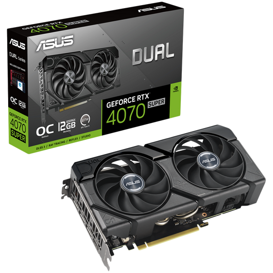 ASUS Video Card NVidia Dual GeForce RTX 4070 EVO OC Edition 12GB GDDR6X VGA with two powerful Axial-tech fans and a 2.5-slot design for broad compatibility, PCIe 4.0, 1xHDMI 2.1a, 3xDisplayPort 1.4a