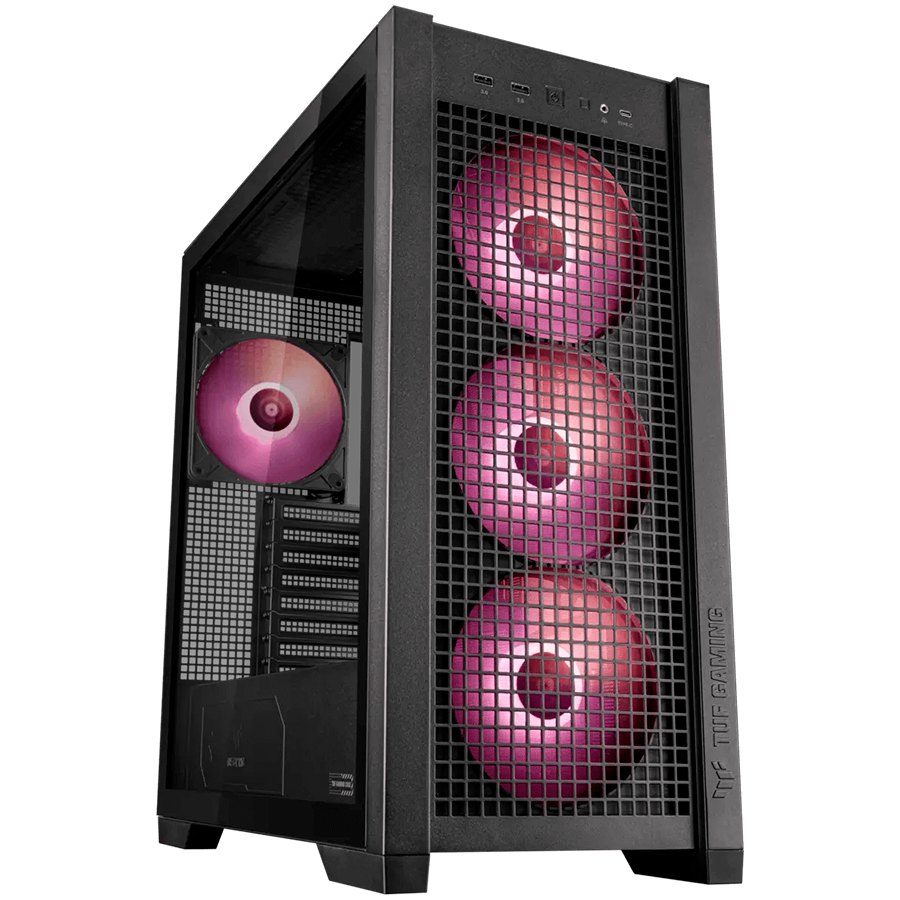 ASUS TUF Gaming GT302 ARGB ATX/EATX Gaming case Black, Interchangeable side panels, Detachable top panel, Square-type mesh front panel, Four 140 x 28 mm ARGB fans, Hidden-connector motherboard support, Front Panel High-Speed USB Type-C