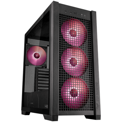 ASUS TUF Gaming GT302 ARGB ATX/EATX Gaming case Black, Interchangeable side panels, Detachable top panel, Square-type mesh front panel, Four 140 x 28 mm ARGB fans, Hidden-connector motherboard support, Front Panel High-Speed USB Type-C