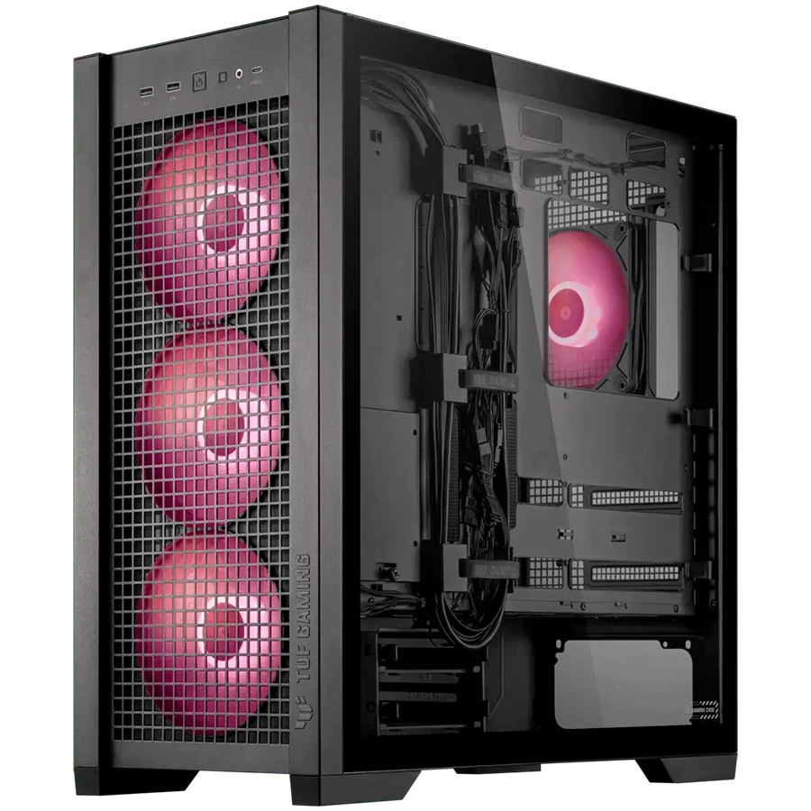 ASUS TUF Gaming GT302 ARGB ATX/EATX Gaming case Black, Interchangeable side panels, Detachable top panel, Square-type mesh front panel, Four 140 x 28 mm ARGB fans, Hidden-connector motherboard support, Front Panel High-Speed USB Type-C