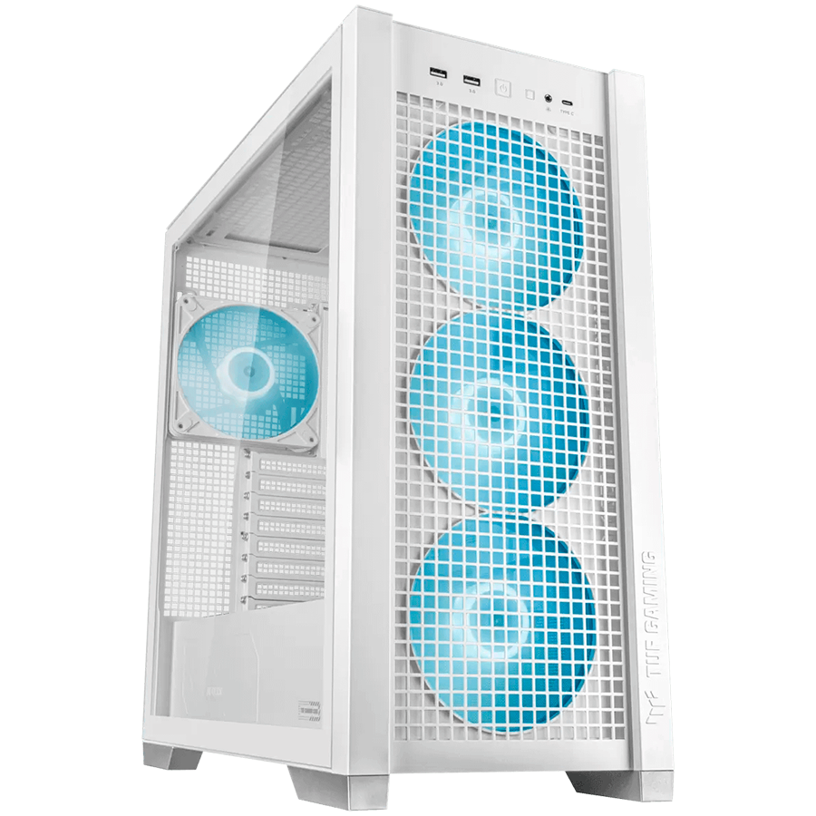 ASUS TUF Gaming GT302 ARGB ATX/EATX Gaming case White, Interchangeable side panels, Detachable top panel, Square-type mesh front panel, Four 140 x 28 mm ARGB fans, Hidden-connector motherboard support, Front Panel High-Speed USB Type-C