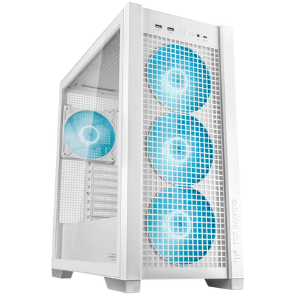 ASUS TUF Gaming GT302 ARGB ATX/EATX Gaming case White, Interchangeable side panels, Detachable top panel, Square-type mesh front panel, Four 140 x 28 mm ARGB fans, Hidden-connector motherboard support, Front Panel High-Speed USB Type-C